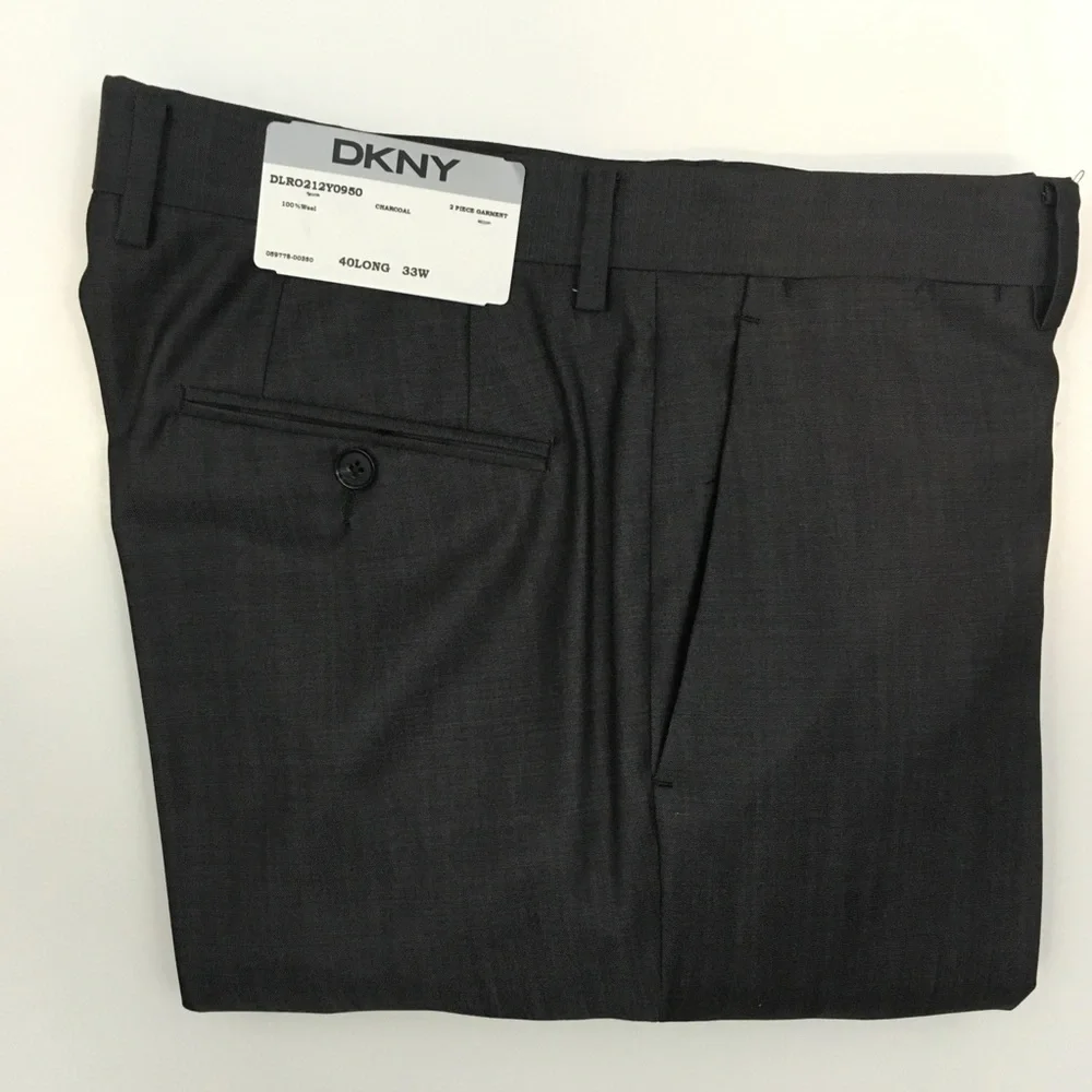 Dkny 40L mens suit solid charcoal skinny fit 100% wool 2 piece nwt new ea0094